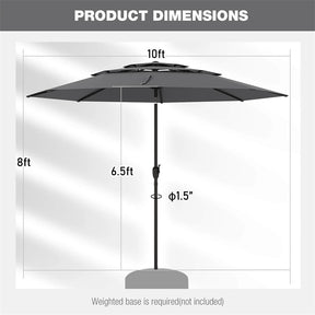10 FT 3 Tiers Outdoor Patio Market Umbrella with Crank & Auto-tilt, Double Vented Table Umbrella for Pool Deck