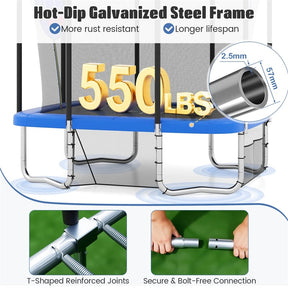 10x8 FT Rectangular Trampoline with Basketball Hoop, Soccer Goal, Enclosure Net, ASTM Approved Heavy-Duty Outdoor Trampoline for Kids & Adults
