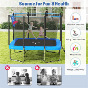 10x8 FT Rectangular Trampoline with Basketball Hoop, Soccer Goal, Enclosure Net, ASTM Approved Heavy-Duty Outdoor Trampoline for Kids & Adults