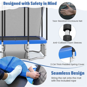 10x8 FT Rectangular Trampoline with Basketball Hoop, Soccer Goal, Enclosure Net, ASTM Approved Heavy-Duty Outdoor Trampoline for Kids & Adults