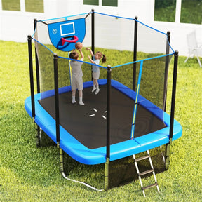 10x8 FT Rectangular Trampoline with Basketball Hoop, Soccer Goal, Enclosure Net, ASTM Approved Heavy-Duty Outdoor Trampoline for Kids & Adults