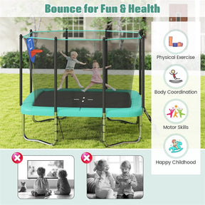 10x8 FT Rectangular Trampoline with Basketball Hoop, Soccer Goal, Enclosure Net, ASTM Approved Heavy-Duty Outdoor Trampoline for Kids & Adults