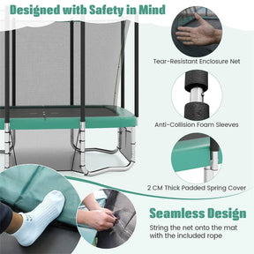 10x8 FT Rectangular Trampoline with Basketball Hoop, Soccer Goal, Enclosure Net, ASTM Approved Heavy-Duty Outdoor Trampoline for Kids & Adults