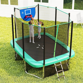 10x8 FT Rectangular Trampoline with Basketball Hoop, Soccer Goal, Enclosure Net, ASTM Approved Heavy-Duty Outdoor Trampoline for Kids & Adults