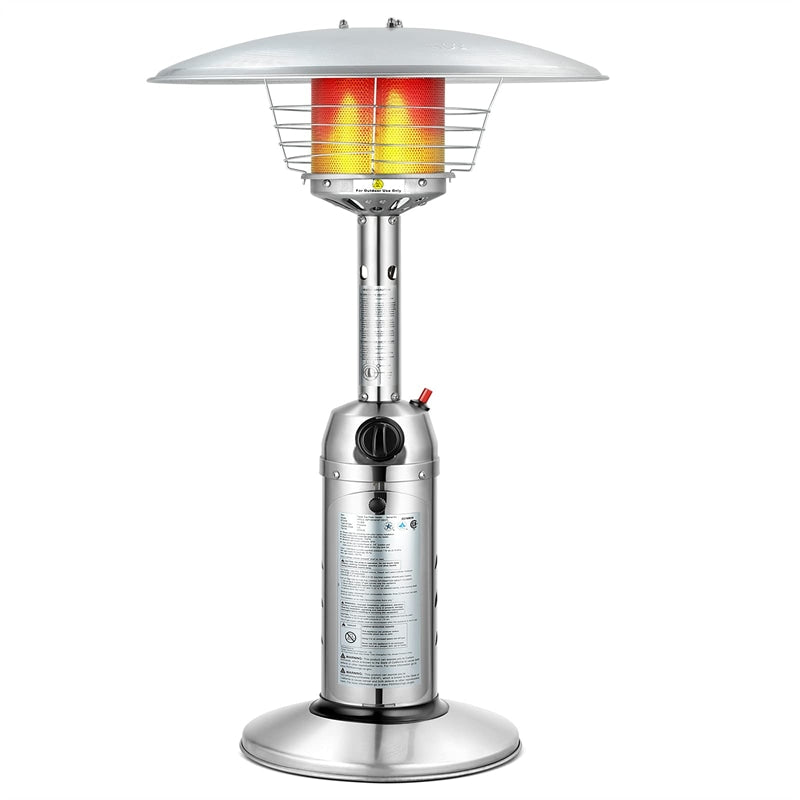 11,000 BTU Tabletop Propane Patio Heater, Portable Stainless Steel Outdoor Heater with Adjustable Flame & Tip-Over Protection for Backyard Restaurant