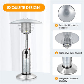 11,000 BTU Tabletop Propane Patio Heater, Portable Stainless Steel Outdoor Heater with Adjustable Flame & Tip-Over Protection for Backyard Restaurant