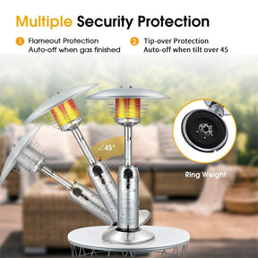11,000 BTU Tabletop Propane Patio Heater, Portable Stainless Steel Outdoor Heater with Adjustable Flame & Tip-Over Protection for Backyard Restaurant