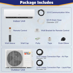 11500 BTU WiFi Ductless Mini Split Air Conditioner with Heat Pump, 17 SEER2 Inverter Split AC Works with Alexa Cools up to 750 Sq.Ft