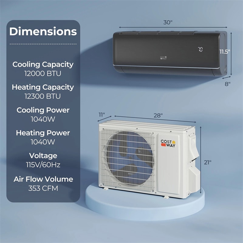 12000 BTU WiFi Enabled Mini Split Air Conditioner & Heater, 22 SEER2 115V Inverter Heat Pump System for Rooms up to 450 Sq.Ft, Compatible with Alexa
