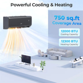 12000 BTU WiFi Enabled Mini Split Air Conditioner & Heater, 22 SEER2 115V Inverter Heat Pump System for Rooms up to 450 Sq.Ft, Compatible with Alexa