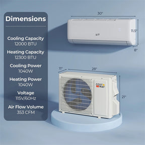 Airtural Series 12000 BTU WiFi Enabled Mini Split Air Conditioner with Heat Pump, 22 SEER2 115V Inverter System Alexa Compatible for 750 Sq.Ft Room