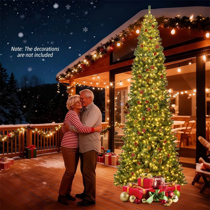 12 FT Pre-Lit Artificial Christmas Tree with Quick Power Connector, 1030 Warm White LED Lights, 2536 Tips & Hinged for Indoor Outdoor Decoration