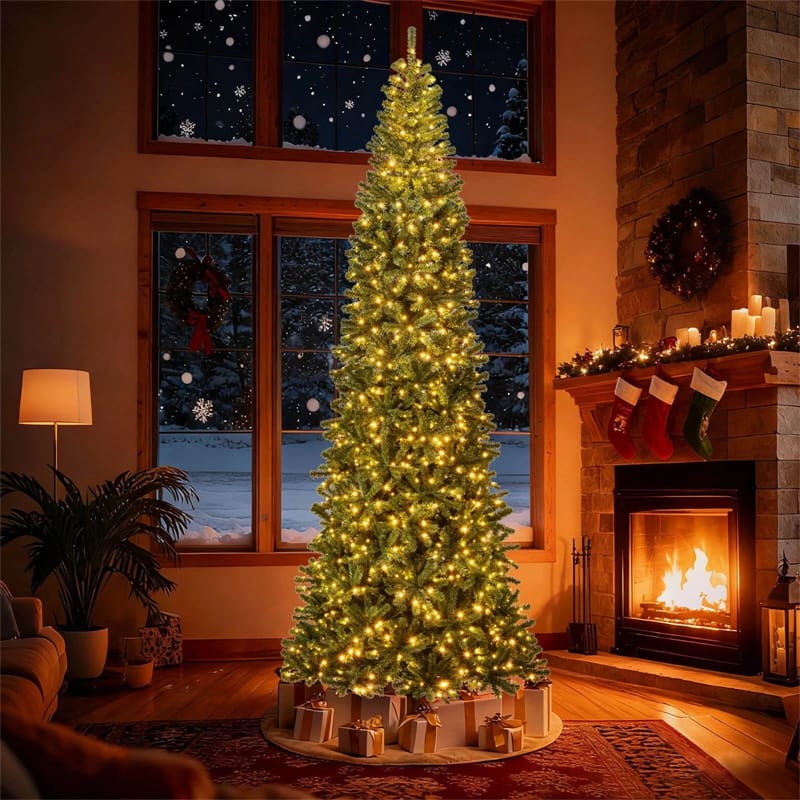 12 FT Pre-Lit Artificial Christmas Tree with Quick Power Connector, 1030 Warm White LED Lights, 2536 Tips & Hinged for Indoor Outdoor Decoration