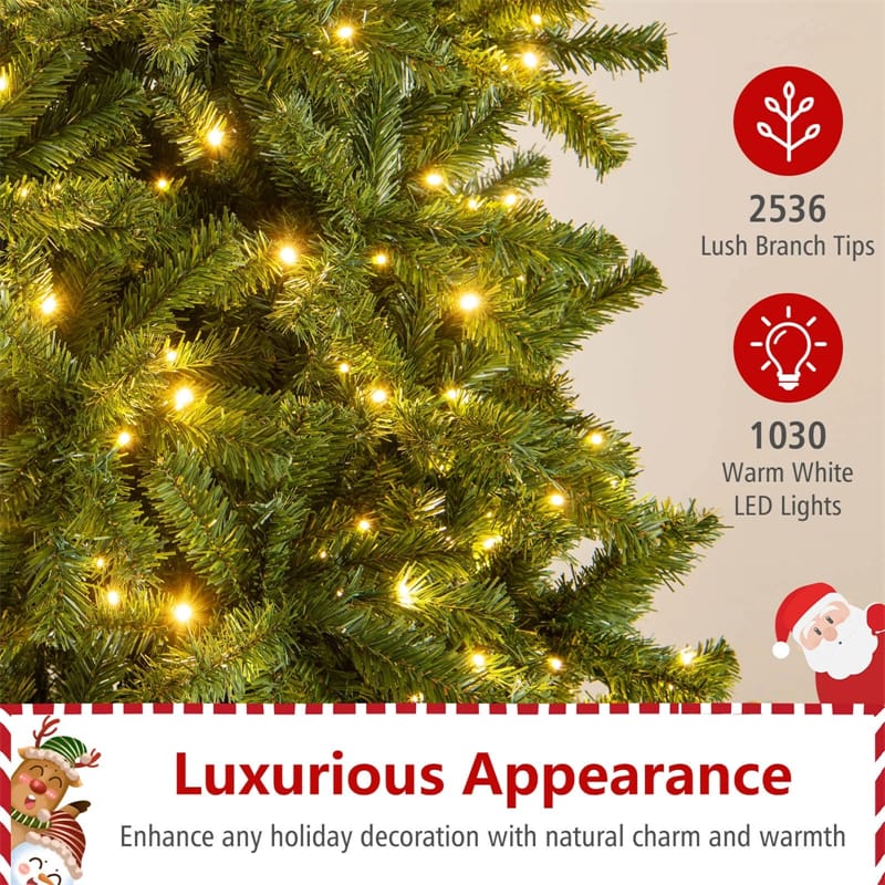 12 FT Pre-Lit Artificial Christmas Tree with Quick Power Connector, 1030 Warm White LED Lights, 2536 Tips & Hinged for Indoor Outdoor Decoration