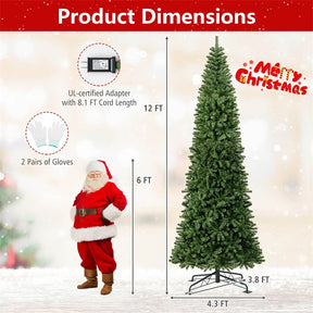 12 FT Pre-Lit Artificial Christmas Tree with Quick Power Connector, 1030 Warm White LED Lights, 2536 Tips & Hinged for Indoor Outdoor Decoration