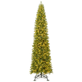 12 FT Pre-Lit Slim Pencil Christmas Tree with 1000 Warm White LED Lights, 2840 Hinged Branch Tips & Folding Stand for Indoor Outdoor Holiday Decor