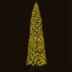 12 FT Pre-Lit Slim Pencil Christmas Tree with 1000 Warm White LED Lights, 2840 Hinged Branch Tips & Folding Stand for Indoor Outdoor Holiday Decor