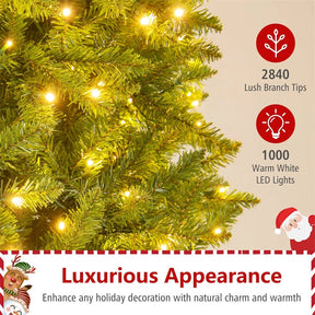 12 FT Pre-Lit Slim Pencil Christmas Tree with 1000 Warm White LED Lights, 2840 Hinged Branch Tips & Folding Stand for Indoor Outdoor Holiday Decor