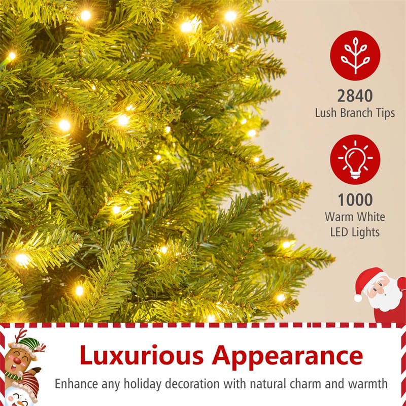 12 FT Pre-Lit Slim Pencil Christmas Tree with 1000 Warm White LED Lights, 2840 Hinged Branch Tips & Folding Stand for Indoor Outdoor Holiday Decor