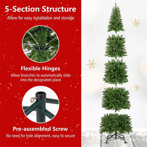 12 FT Pre-Lit Slim Pencil Christmas Tree with 1000 Warm White LED Lights, 2840 Hinged Branch Tips & Folding Stand for Indoor Outdoor Holiday Decor