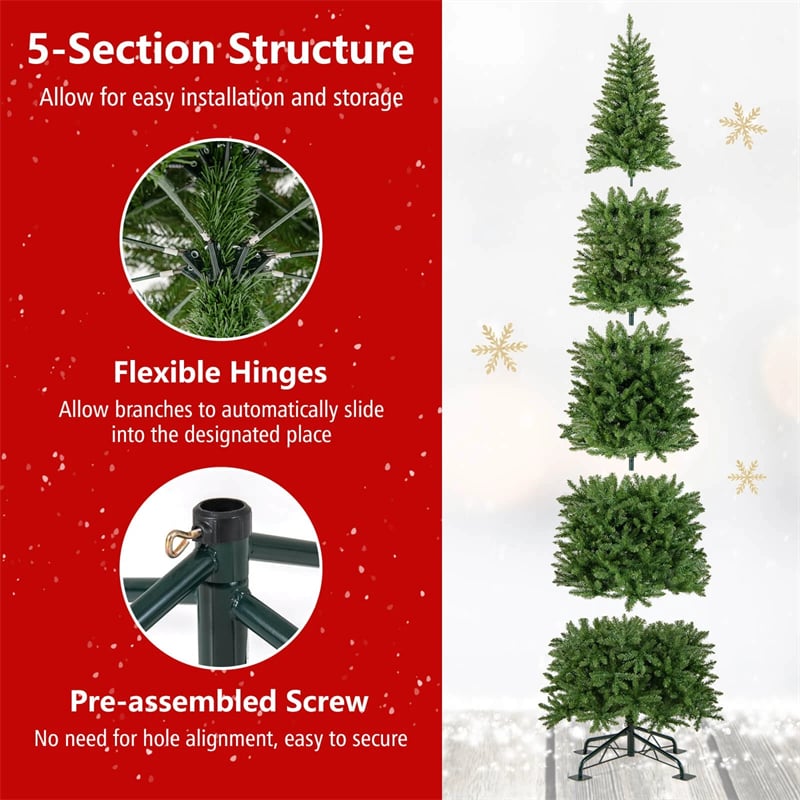 12 FT Pre-Lit Slim Pencil Christmas Tree with 1000 Warm White LED Lights, 2840 Hinged Branch Tips & Folding Stand for Indoor Outdoor Holiday Decor