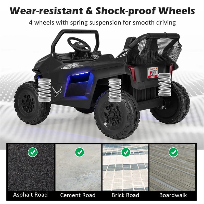 12V 2-Seater Kids Ride On UTV Car, Battery Powered RC Electric Vehicle with Lights & Music