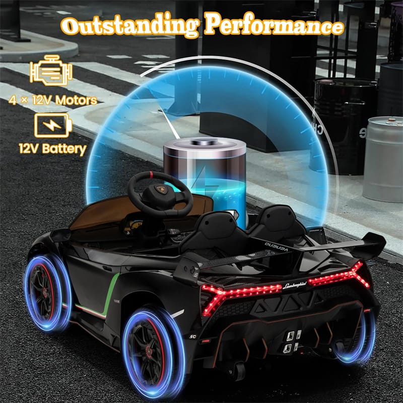 Lamborghini Licensed Kids Ride On 4WD Sports Car, 12V Battery Electric Vehicle Toy with Remote Control, 3 Speeds, Hydraulic Doors