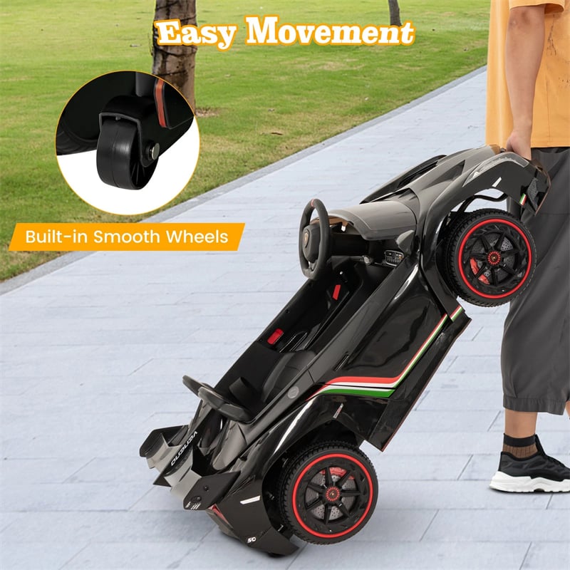 Lamborghini Licensed Kids Ride On 4WD Sports Car, 12V Battery Electric Vehicle Toy with Remote Control, 3 Speeds, Hydraulic Doors