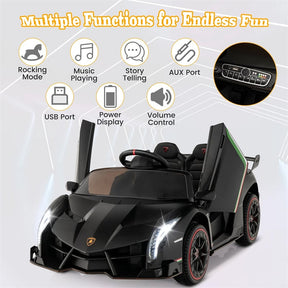 Lamborghini Licensed Kids Ride On 4WD Sports Car, 12V Battery Electric Vehicle Toy with Remote Control, 3 Speeds, Hydraulic Doors