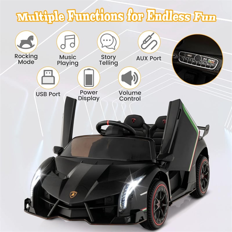 Lamborghini Licensed Kids Ride On 4WD Sports Car, 12V Battery Electric Vehicle Toy with Remote Control, 3 Speeds, Hydraulic Doors