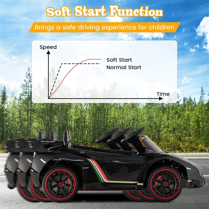 Lamborghini Licensed Kids Ride On 4WD Sports Car, 12V Battery Electric Vehicle Toy with Remote Control, 3 Speeds, Hydraulic Doors
