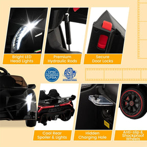 Lamborghini Licensed Kids Ride On 4WD Sports Car, 12V Battery Electric Vehicle Toy with Remote Control, 3 Speeds, Hydraulic Doors