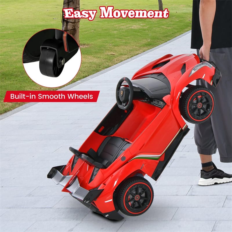 Lamborghini Licensed Kids Ride On 4WD Sports Car, 12V Battery Electric Vehicle Toy with Remote Control, 3 Speeds, Hydraulic Doors