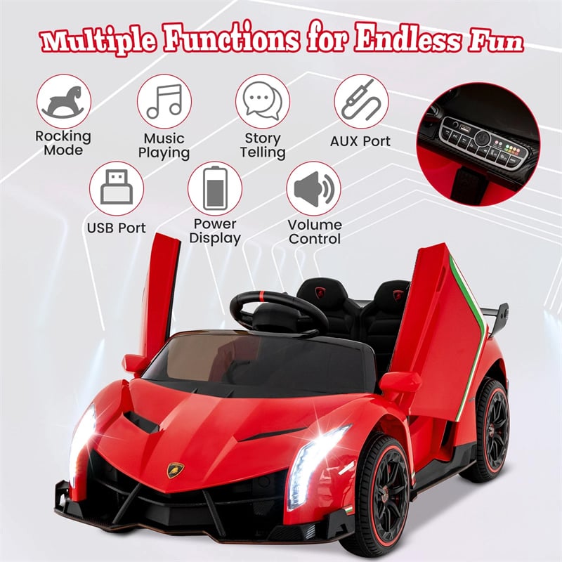 Lamborghini Licensed Kids Ride On 4WD Sports Car, 12V Battery Electric Vehicle Toy with Remote Control, 3 Speeds, Hydraulic Doors