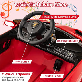 Lamborghini Licensed Kids Ride On 4WD Sports Car, 12V Battery Electric Vehicle Toy with Remote Control, 3 Speeds, Hydraulic Doors