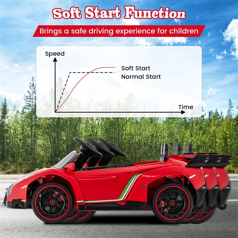Lamborghini Licensed Kids Ride On 4WD Sports Car, 12V Battery Electric Vehicle Toy with Remote Control, 3 Speeds, Hydraulic Doors