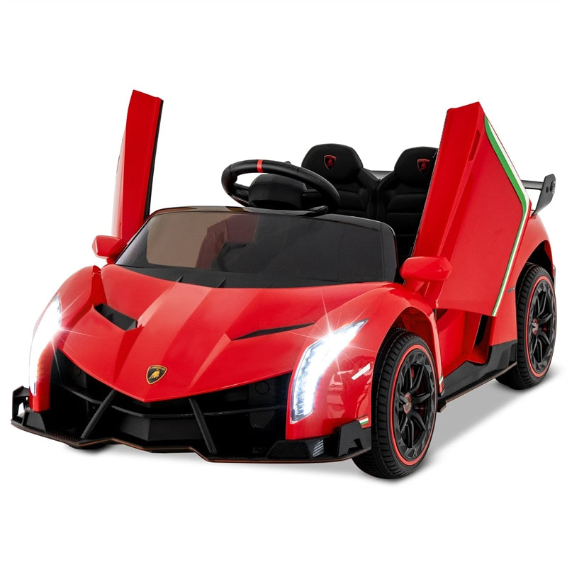 Lamborghini Licensed Kids Ride On 4WD Sports Car, 12V Battery Electric Vehicle Toy with Remote Control, 3 Speeds, Hydraulic Doors