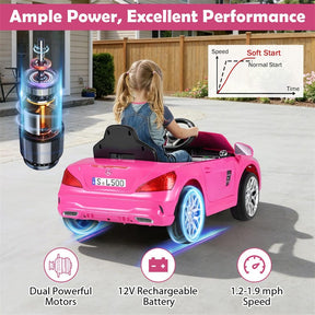 12V Kids Ride On Car, Licensed Mercedes-Benz SL R231 Electric Vehicle with Remote Control, Spring Suspension, LED Lights & Music for Boys Girls