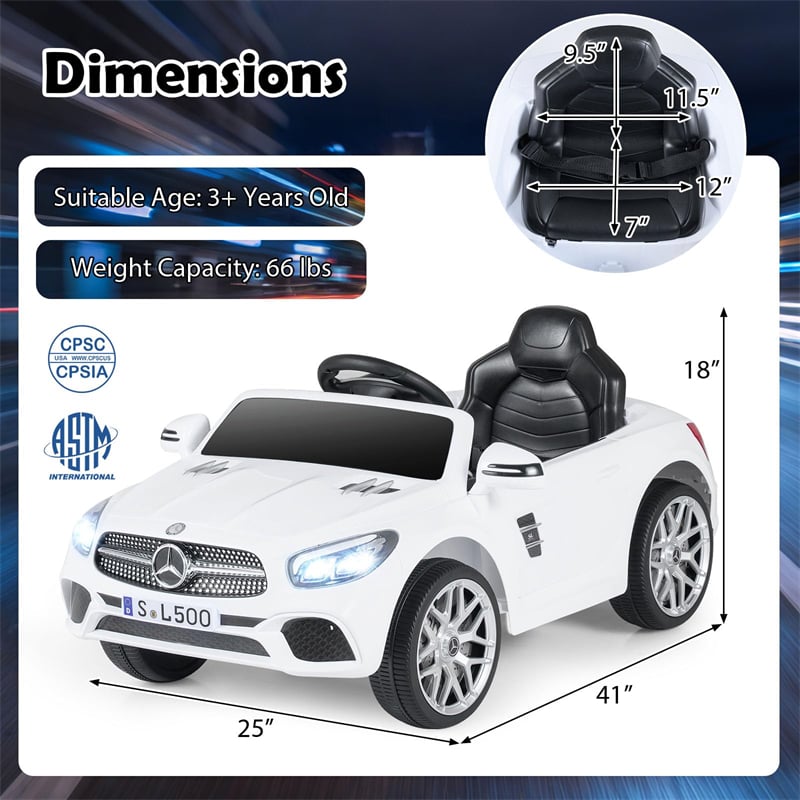 12V Kids Ride On Car, Licensed Mercedes-Benz SL R231 Electric Vehicle with Remote Control, Spring Suspension, LED Lights & Music for Boys Girls
