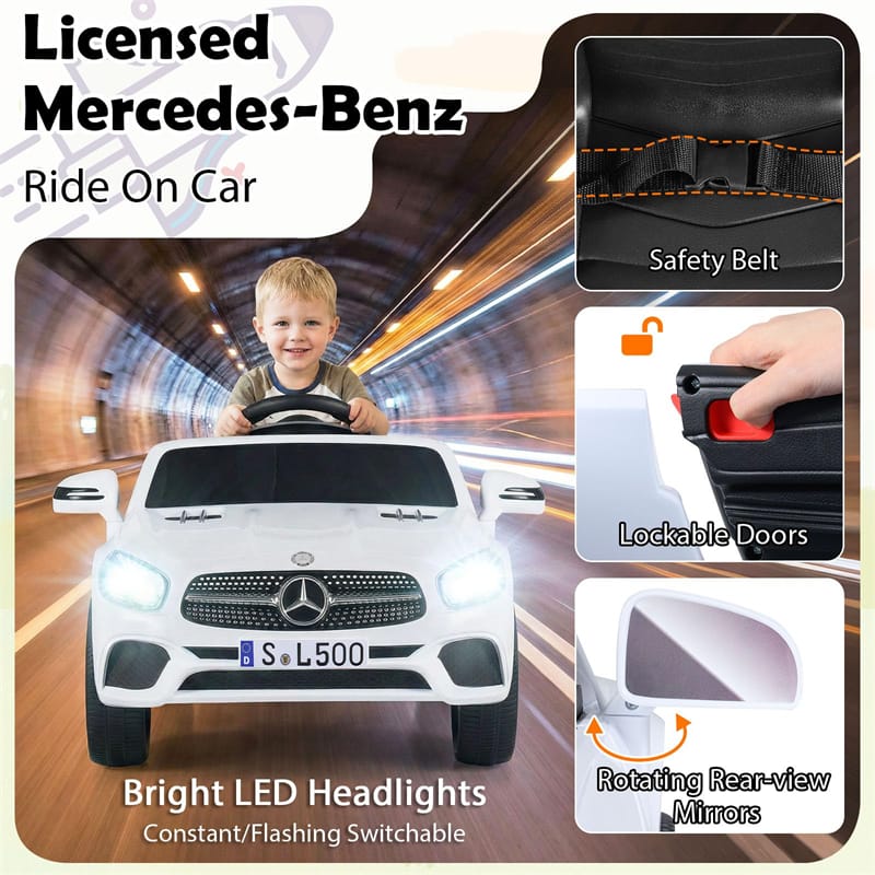 12V Kids Ride On Car, Licensed Mercedes-Benz SL R231 Electric Vehicle with Remote Control, Spring Suspension, LED Lights & Music for Boys Girls