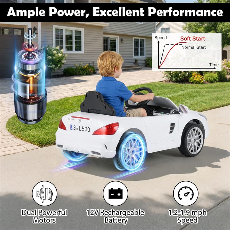 12V Kids Ride On Car, Licensed Mercedes-Benz SL R231 Electric Vehicle with Remote Control, Spring Suspension, LED Lights & Music for Boys Girls