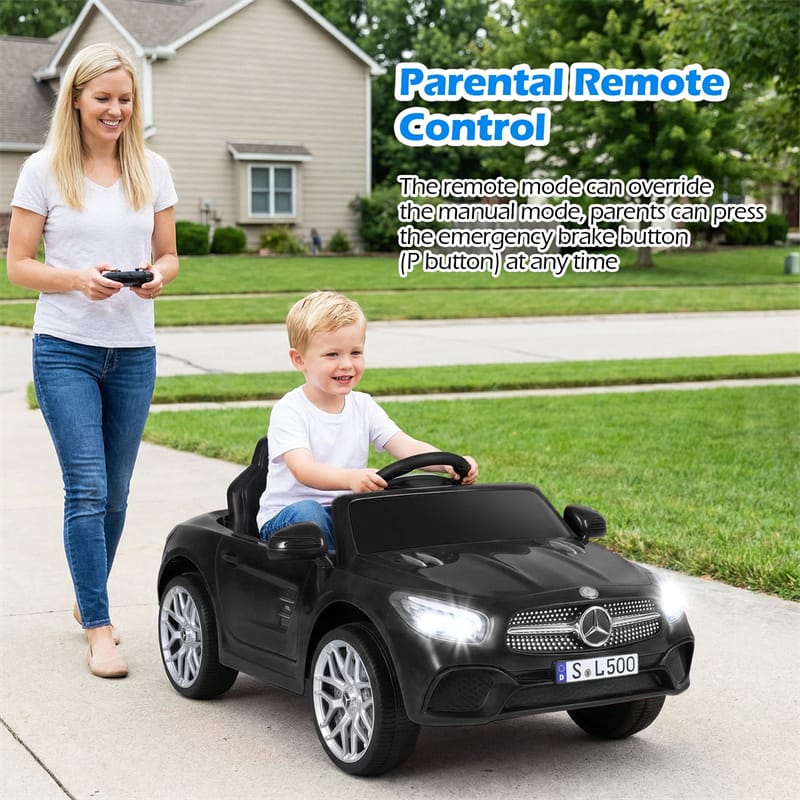 12V Kids Ride On Car, Licensed Mercedes-Benz SL500 Electric Vehicle with Remote Control, Spring Suspension, LED Lights & Music for Boys Girls