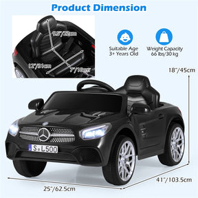 12V Kids Ride On Car, Licensed Mercedes-Benz SL500 Electric Vehicle with Remote Control, Spring Suspension, LED Lights & Music for Boys Girls