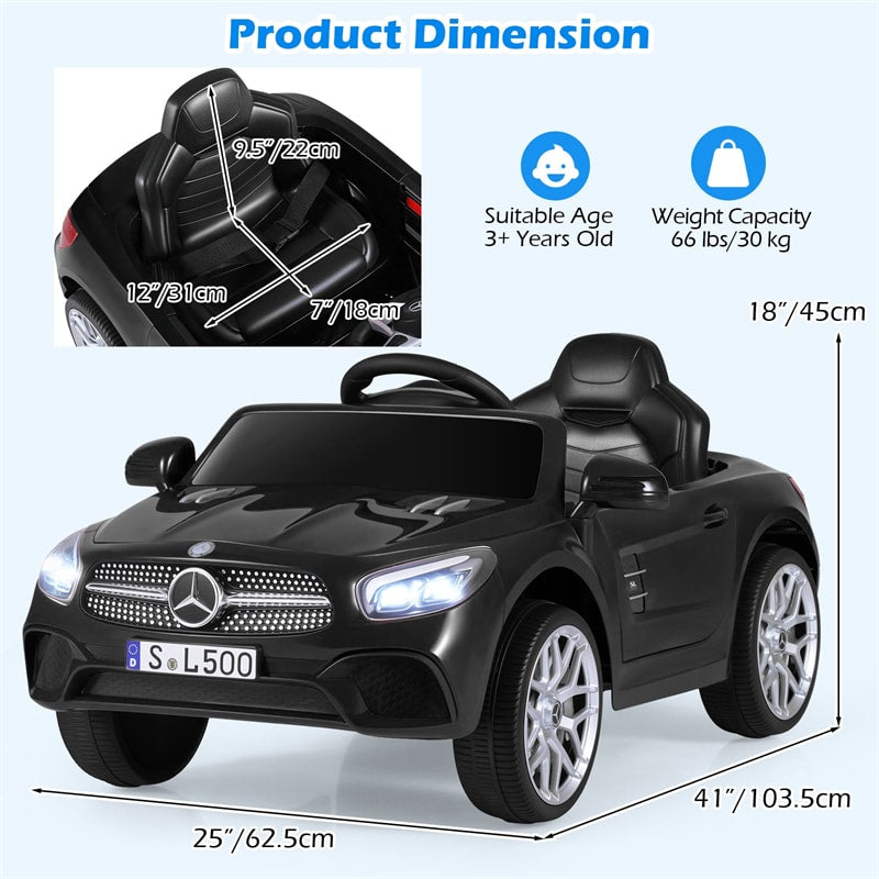 12V Kids Ride On Car, Licensed Mercedes-Benz SL500 Electric Vehicle with Remote Control, Spring Suspension, LED Lights & Music for Boys Girls