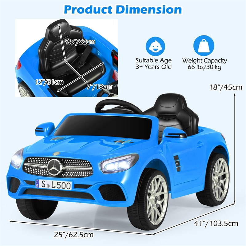 12V Kids Ride On Car, Licensed Mercedes-Benz SL500 Electric Vehicle with Remote Control, Spring Suspension, LED Lights & Music for Boys Girls