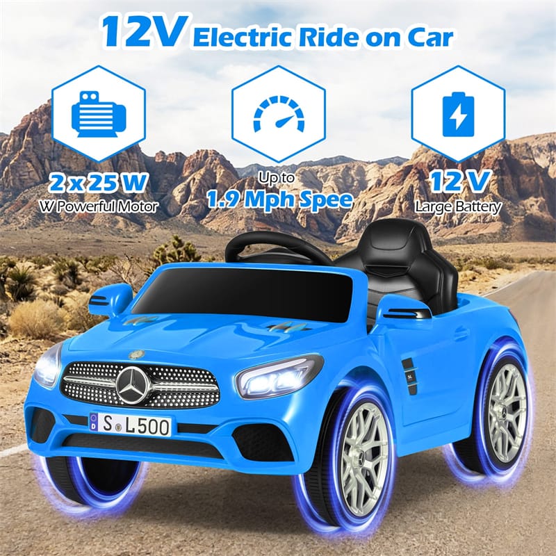 12V Kids Ride On Car, Licensed Mercedes-Benz SL500 Electric Vehicle with Remote Control, Spring Suspension, LED Lights & Music for Boys Girls