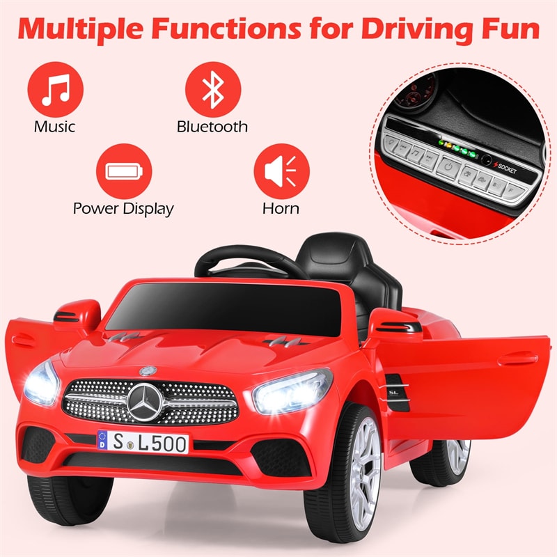 12V Kids Ride On Car, Licensed Mercedes-Benz SL500 Electric Vehicle with Remote Control, Spring Suspension, LED Lights & Music for Boys Girls