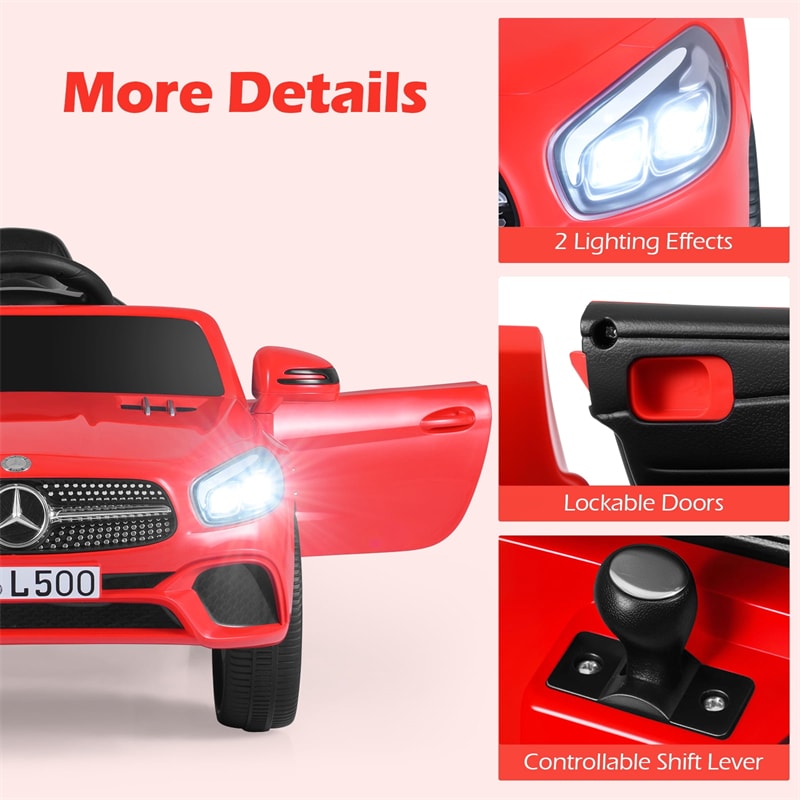 12V Kids Ride On Car, Licensed Mercedes-Benz SL500 Electric Vehicle with Remote Control, Spring Suspension, LED Lights & Music for Boys Girls