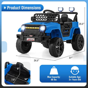 12V Kids Ride On Truck Car, Battery Powered Electric Vehicle with Parental Remote, LED Lights & Music Player for Boys & Girls Aged 3+