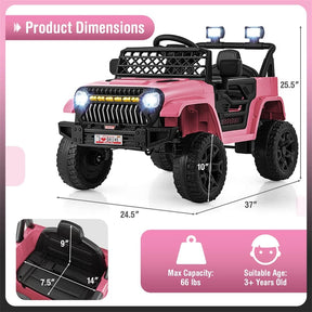 12V Kids Ride On Truck Car, Battery Powered Electric Vehicle with Parental Remote, LED Lights & Music Player for Boys & Girls Aged 3+